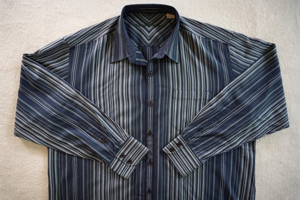 Tommy Bahama Silk Shirt Blue Striped Jacquard Mens XL